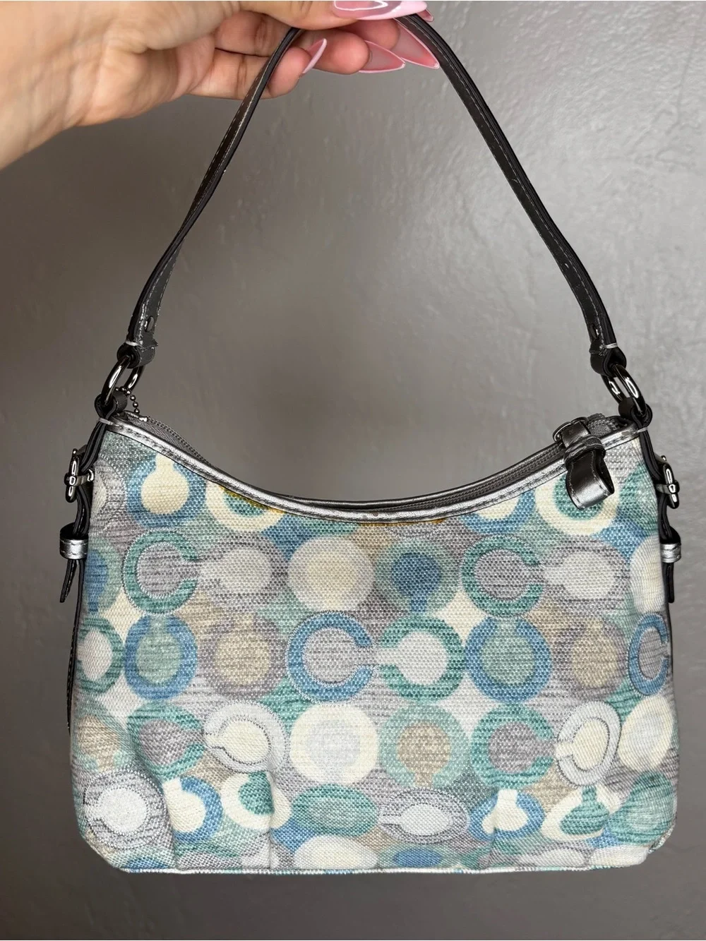Coach baguette shoulder bag featuring a multicolored 